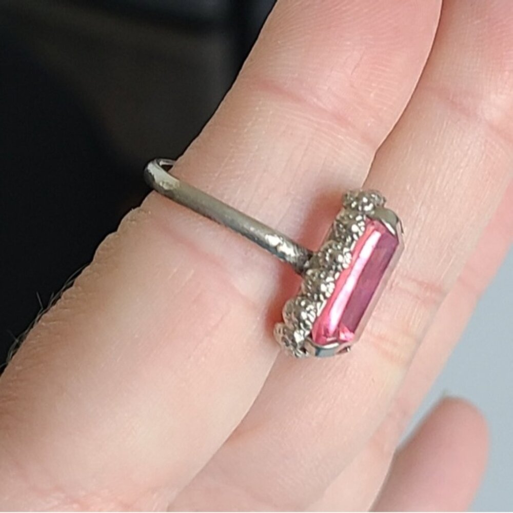 Vintage Boho Antique Sterling Silver Rectangle Pink Topaz Crystal Ring 6 - Picture 13 of 14